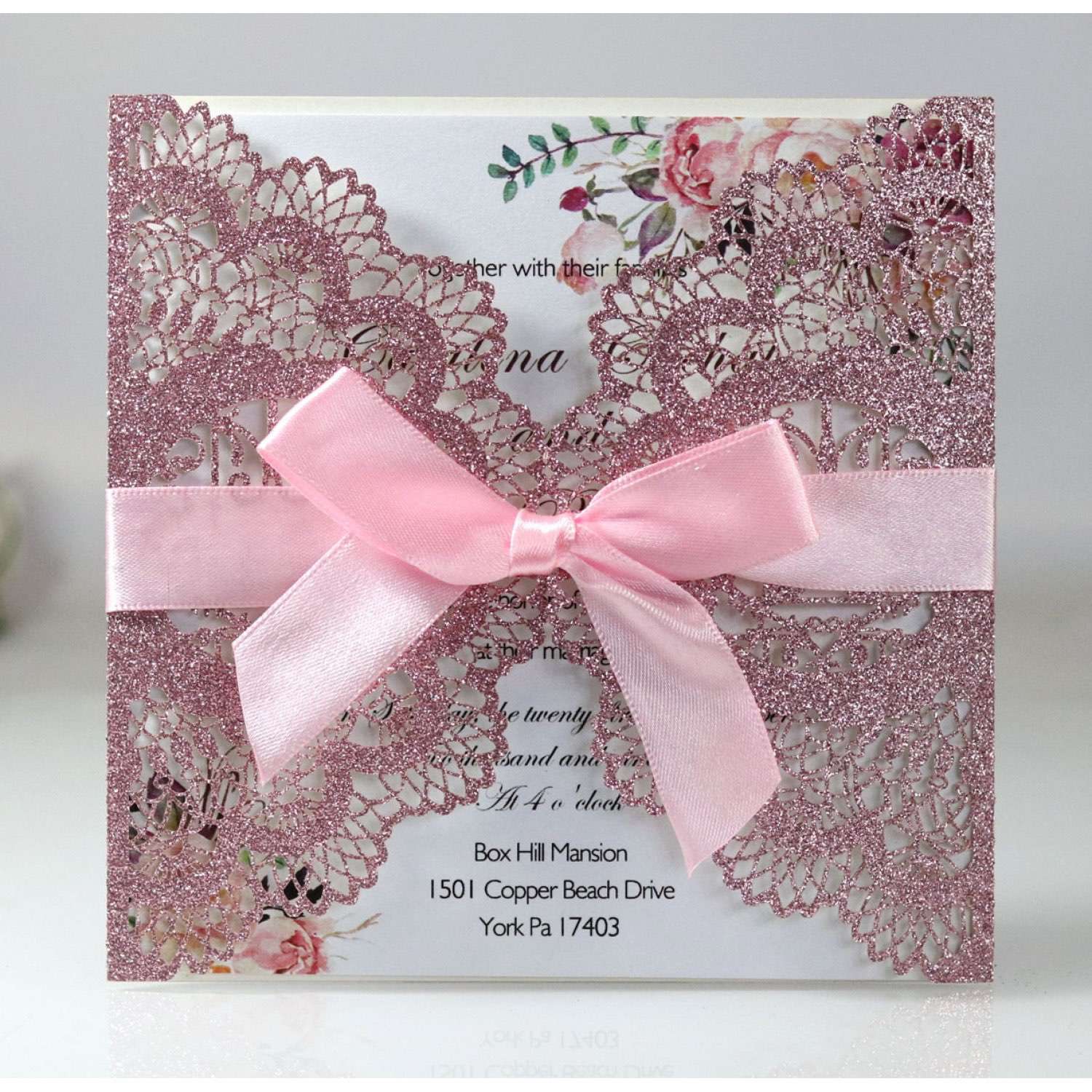 Wedding Card Invitation Laser-hollowed Design Glitter Paper